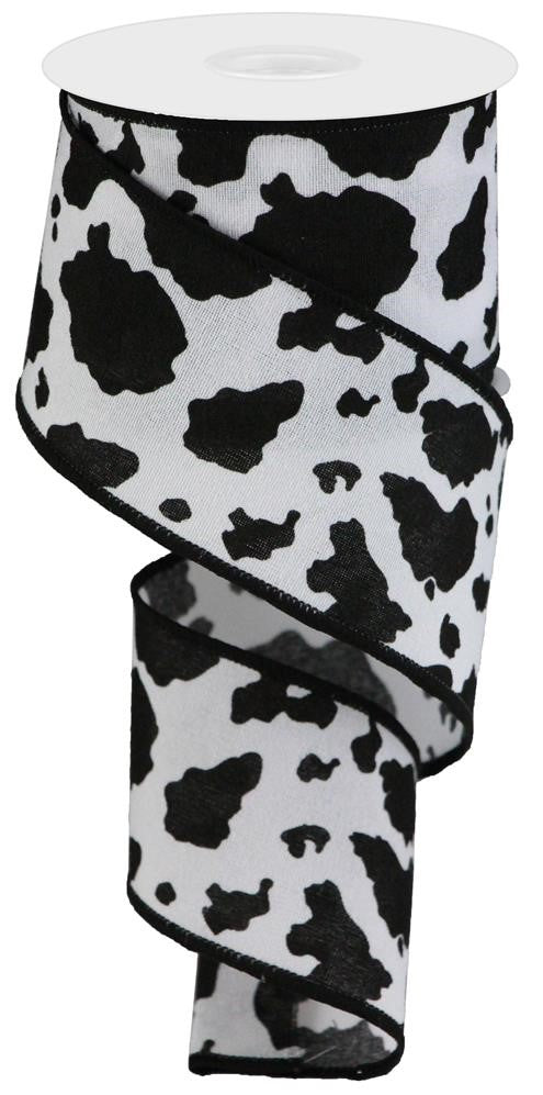 3 Rolls Wired Cow Grosgrain Ribbon, 15 Yards Wired Cow Print Ribbon Black and White Ribbon Animal Print Ribbon, Cow Spot Pattern Ribbon, Animal