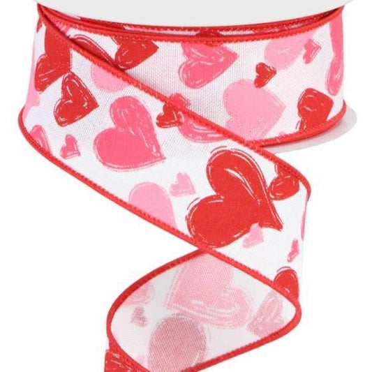 Wired Ribbon * Valentine Graphics * White, Red and Pink * 1.5 x 10 Yards *  Canvas * RGF116227