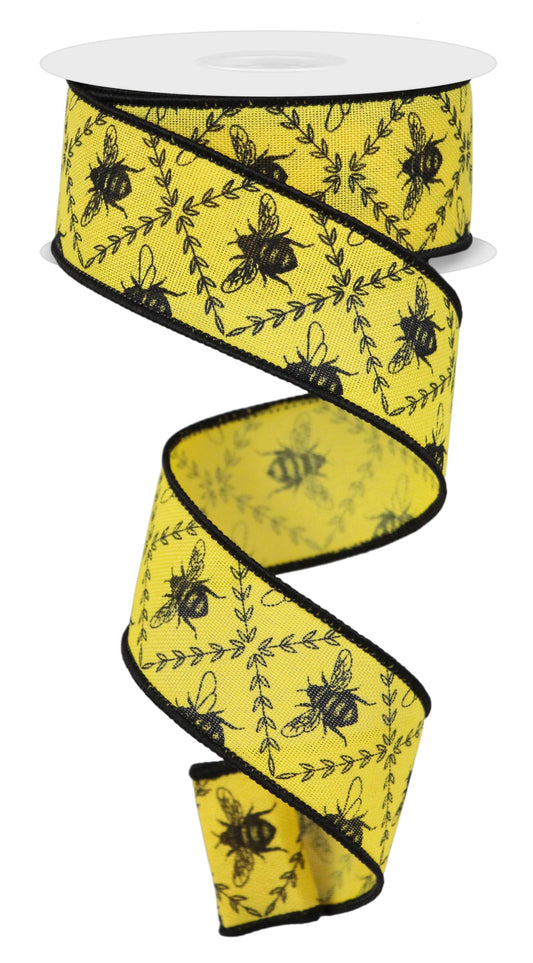 Wired Ribbon * Honey Bee * Lt. Beige, Yellow and Black Canvas