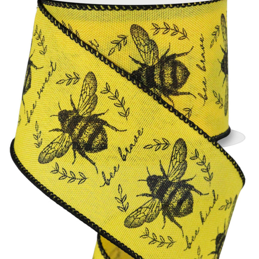 Wired Ribbon * Classic Honey Bee w/Gingham Trim * Dk.Yellow, White and  Black Canvas * 2.5 x 10 Yards * RGC8066NC