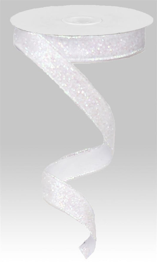 Wired Ribbon * Glitter on Metallic * Silver Canvas * 5/8 x 10 Yards *  RJ203026