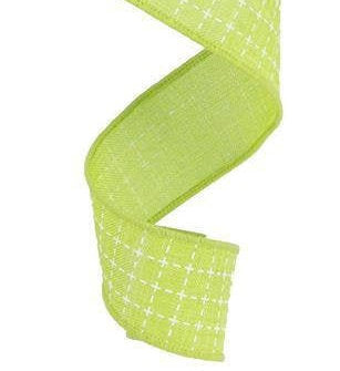 Wired Ribbon * Raised Stitched Squares * Lime and White * 1.5 x 10 Ya –  Personal Lee Yours