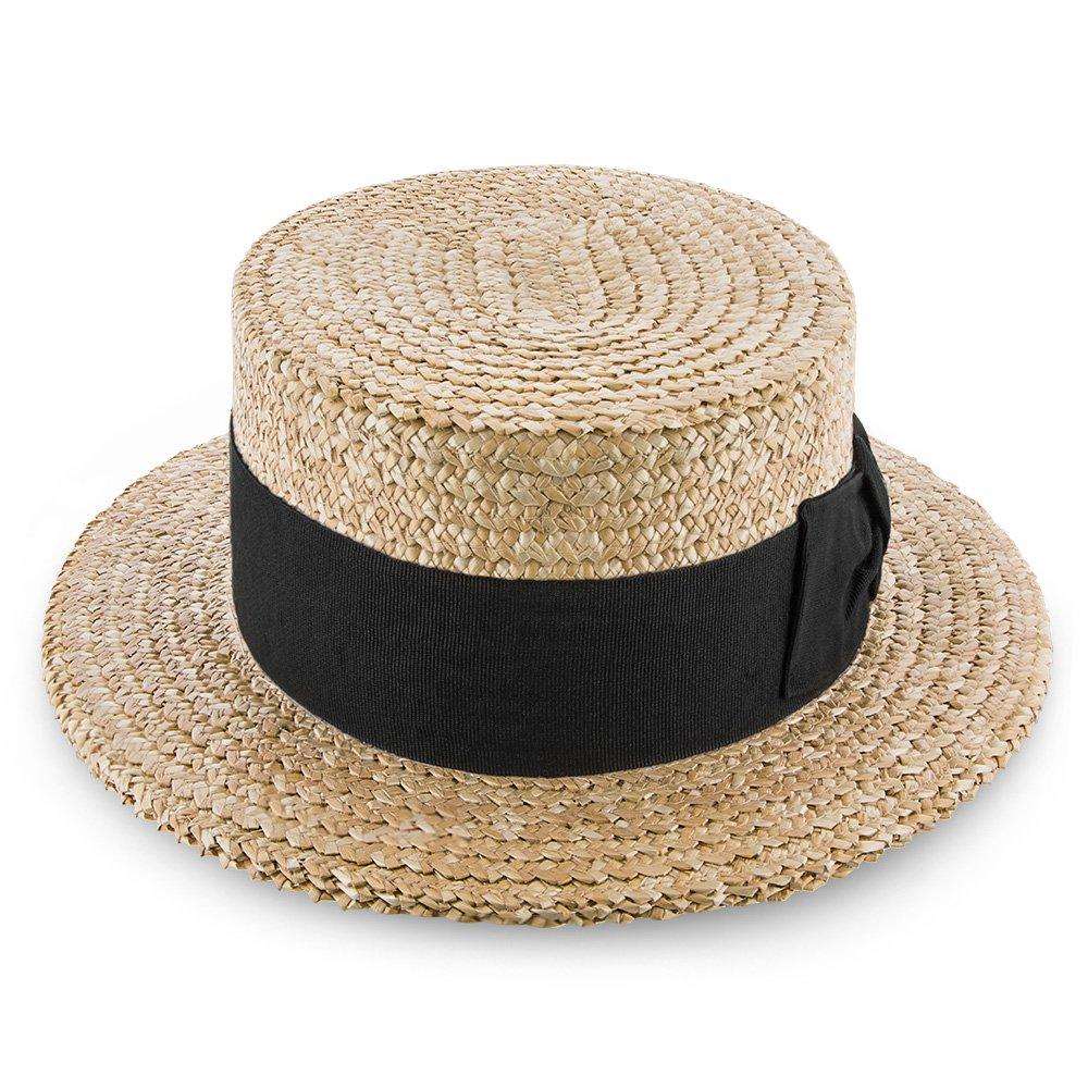 Sennett Stetson Natural Cowburq Straw Boater Hat (Black band ...