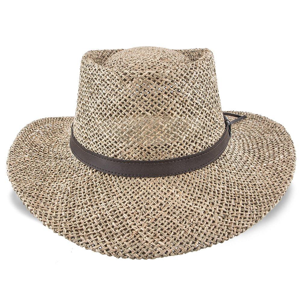 Mens Stetson Gambler Seagrass Straw Outdoorsman Hat, tan