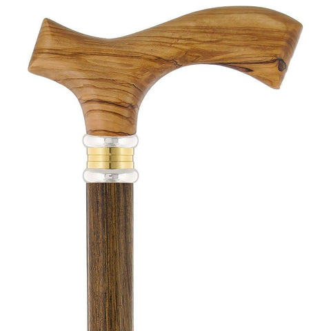 Walking stick DOUBLE FRITZ, Fritz handle silver tin, ash wood grey brown  stained