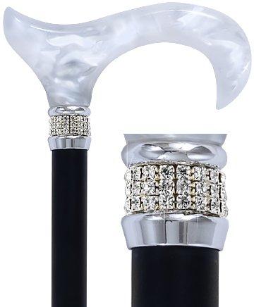 Black & White Pearlz with Rhinestone Collar and Black Adjustable Shaft - RoyalCanes product image