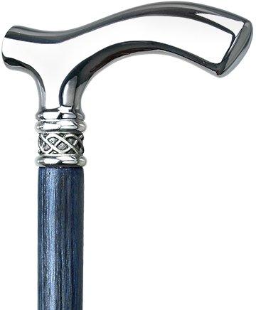 Blue Slim Line Chrome Plated Fritz Walking Cane With Blue Ash Shaft and Pewter Swirl Collar - RoyalCanes product image