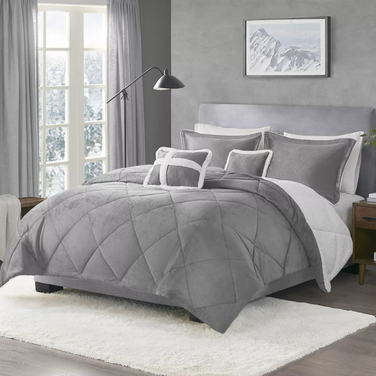True North Mink to Sherpa Comforter Set, Silver, King — Bid and Buy Deals