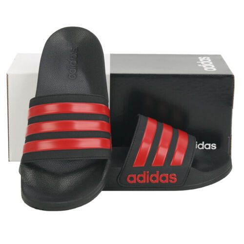 black and red adidas slides
