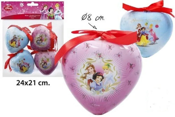 Disney Princess Heart Shape Plastic Christmas Baubles - 4 Pack 0