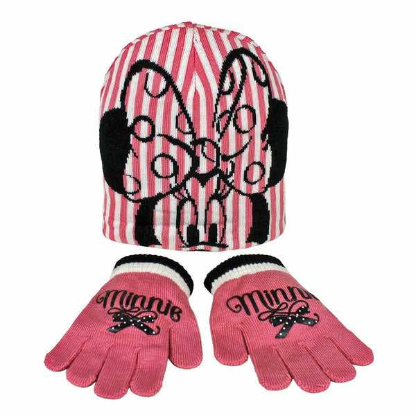 Disney Minnie Mouse Child/Girls Winter 2 Piece Pink & White Hat And Gloves Set - One size 0
