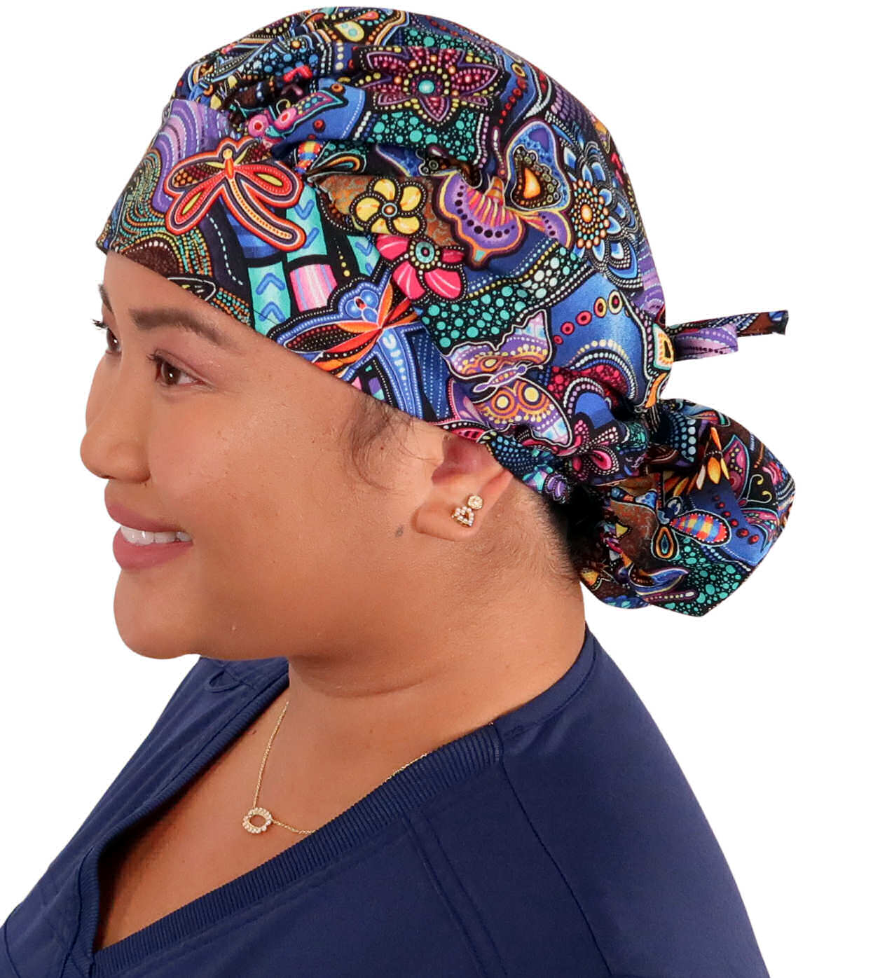 Banded Bouffant Surgical Scrub Cap - Nighttime in the Garden