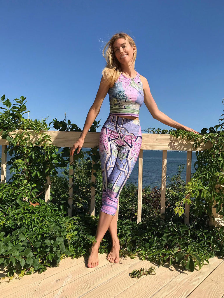 Cherry Blossoms Crop Top and the matching Cherry Blossoms Yoga Capris 