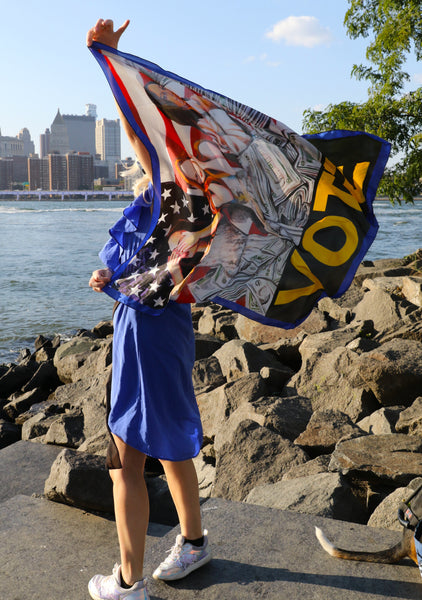 Annika Connor with the 2020 VOTE art scarf