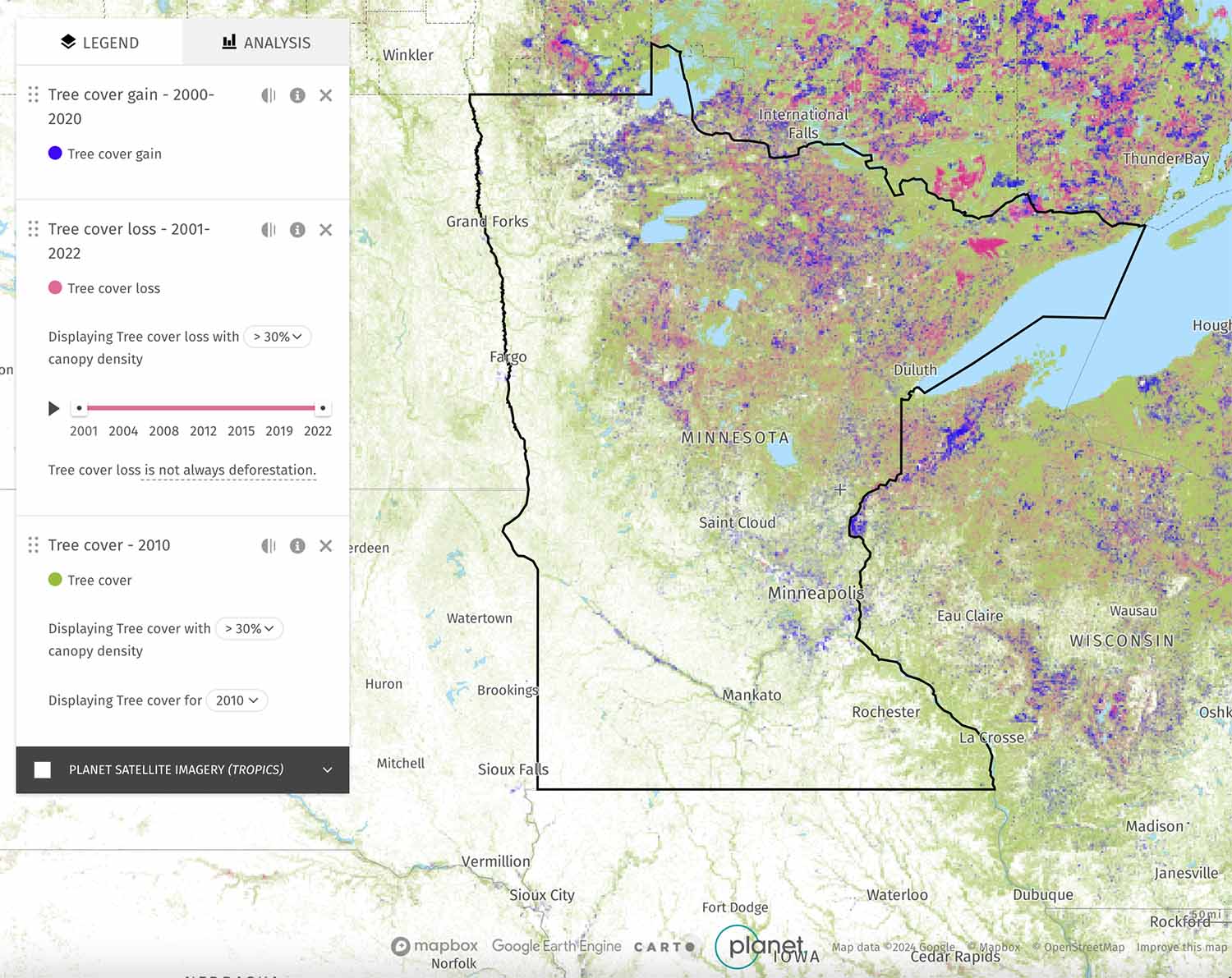 Map of Deforestation in Minnesota