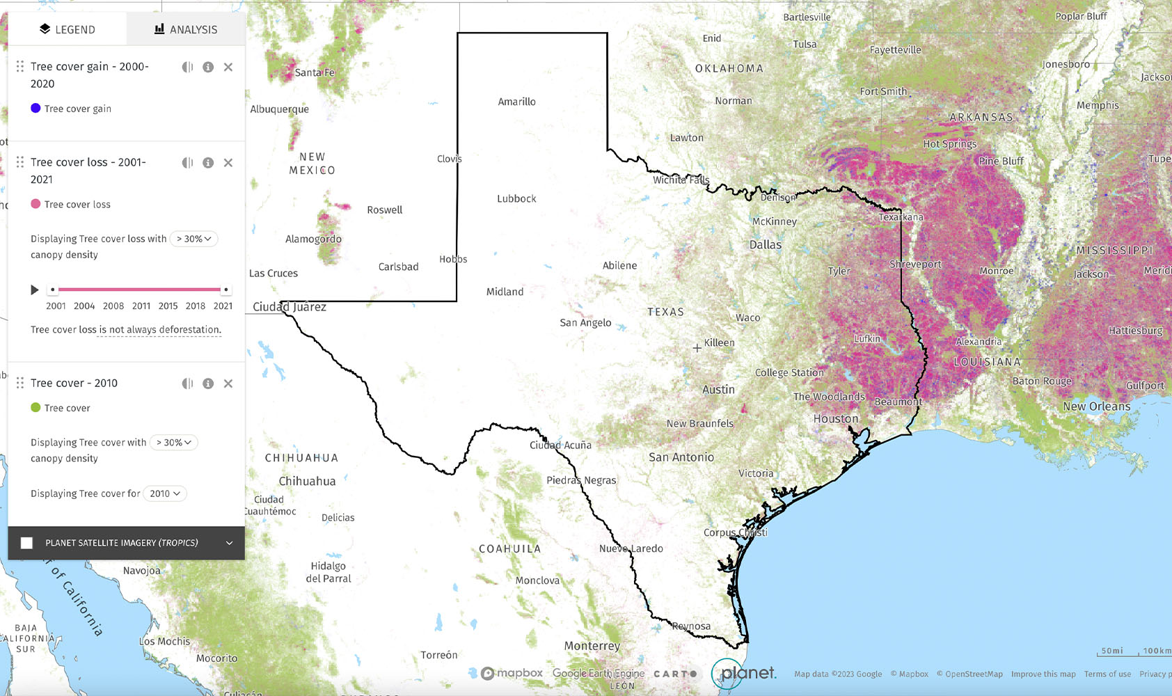 Forest Coverage in Texas