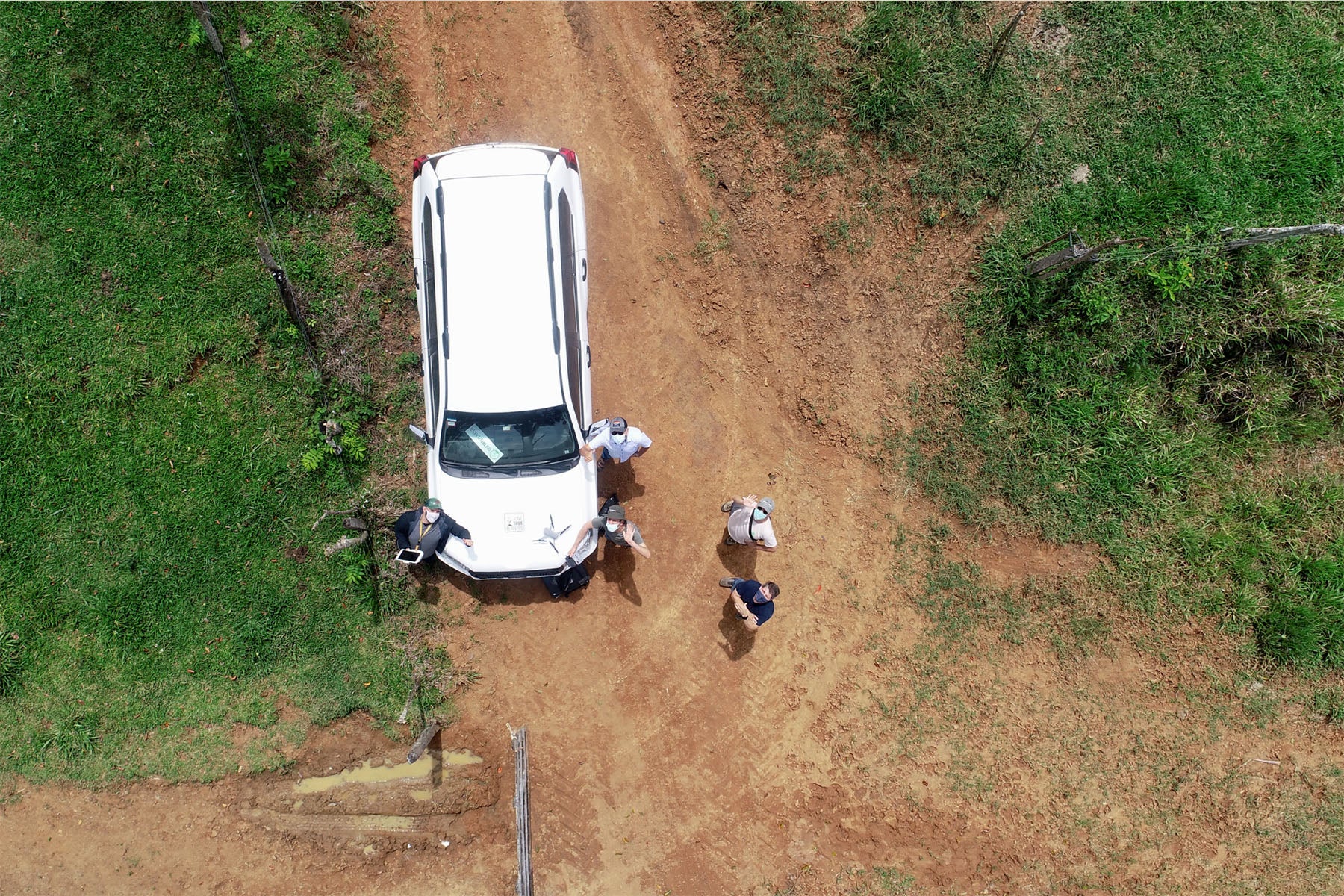 drone monitoring aerial view of group