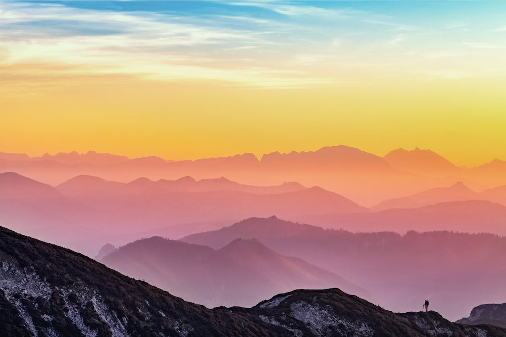 tiny human mountain sunrise