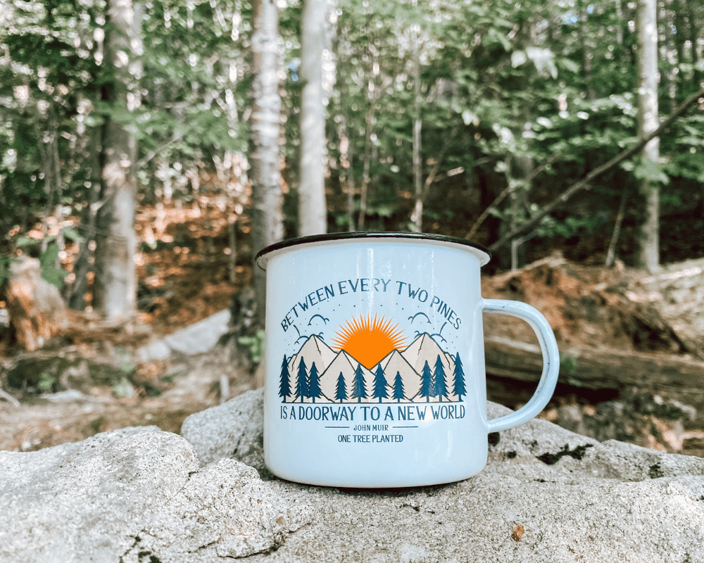 camping mug in the forest
