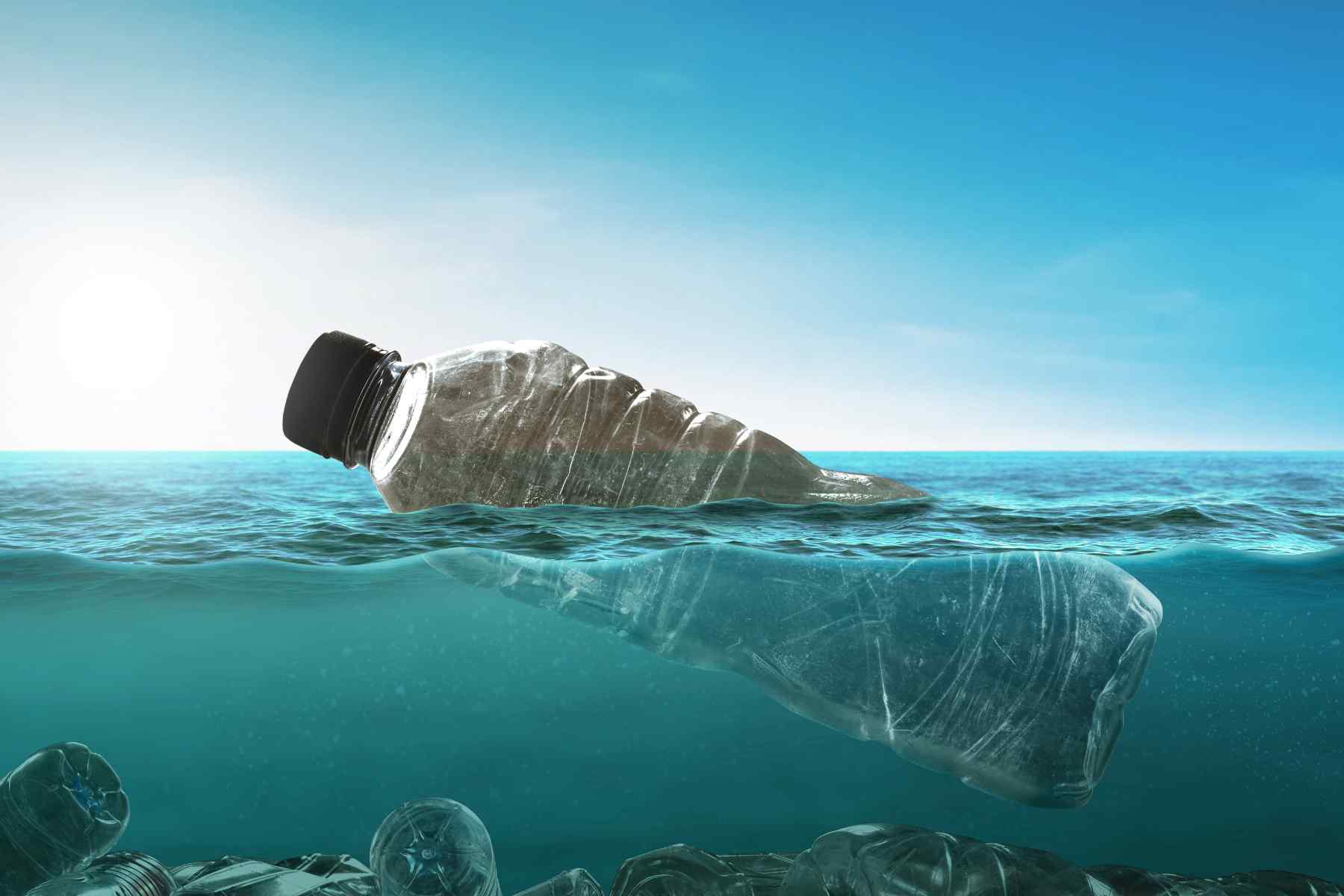 plastic bottle in ocean