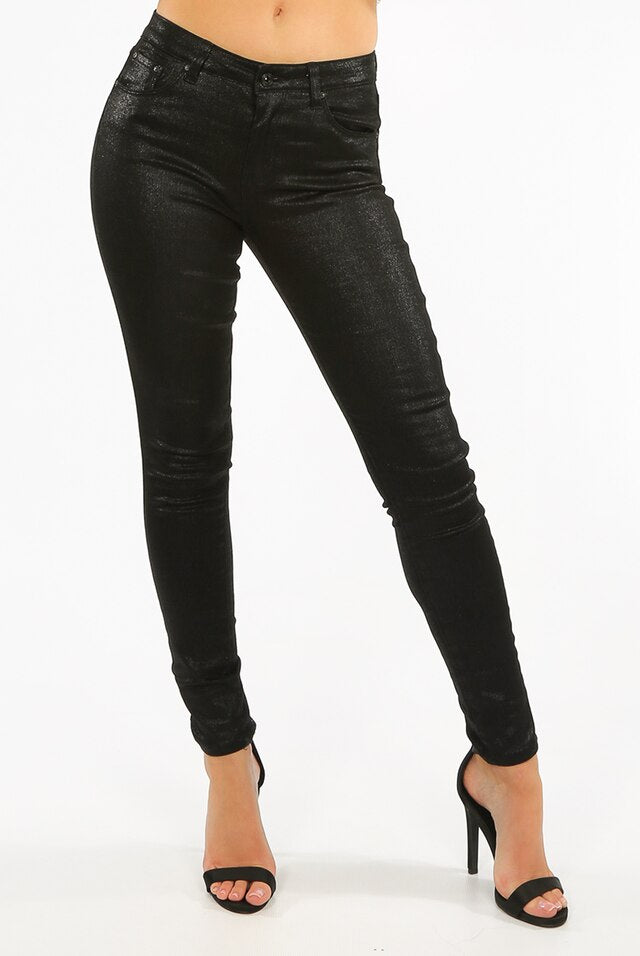 black glitter skinny jeans