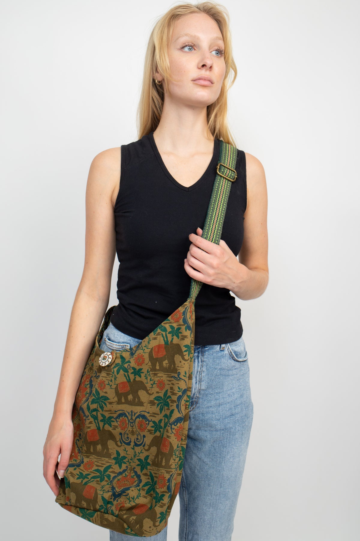 Silly Yogi Om Tree Graphic Woven Hemp Messenger Bag-Natural-one Size