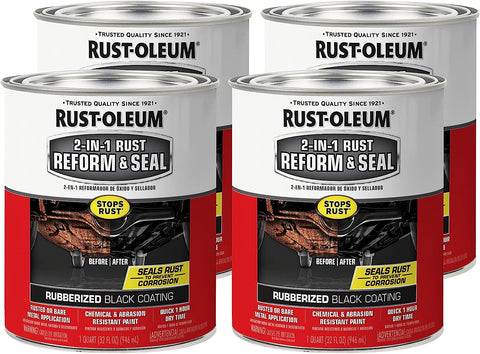 Rust-Oleum 344763-4PK Automotive 2-in-1 Rust Reform & Seal, Quart, Black, 4 Pack