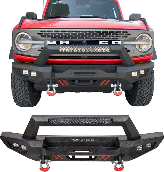 Ford Bronco Front Bumper Fits 2021-2023, Bumper with Winch Plate & LED Lights & D-Rings
