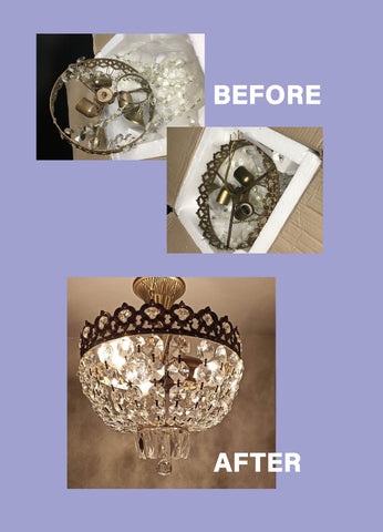 Before and After image of applying Crystal Chandelier & Lighting Fixture Restoration Demo