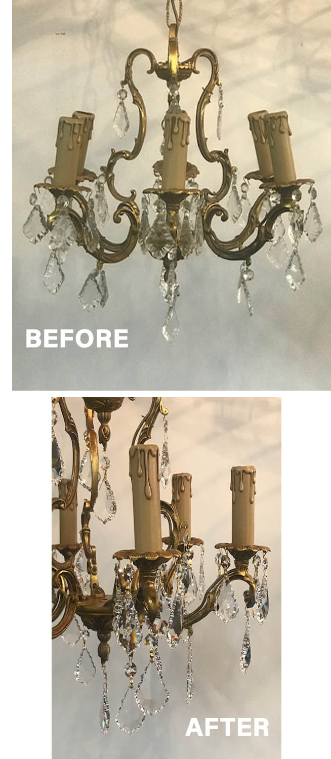 Before and After image of applying Crystal Chandelier & Lighting Fixture Restoration Demo 1