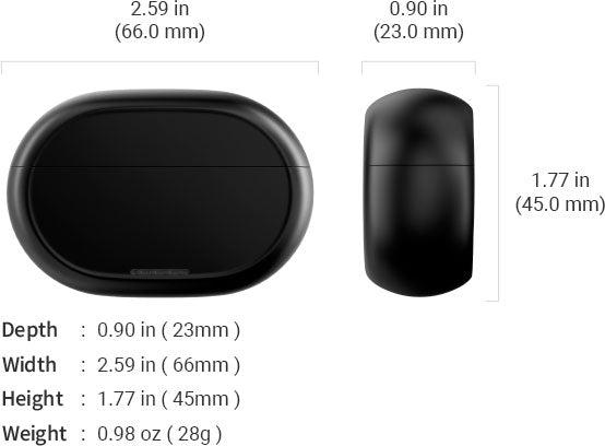 Olive SmartEar Plus Charging Case Size & Measurements