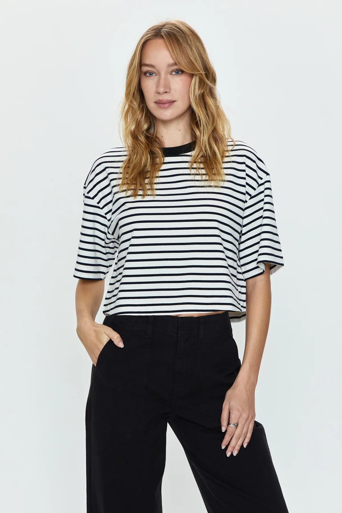Mae Tee in Black/White Stripe