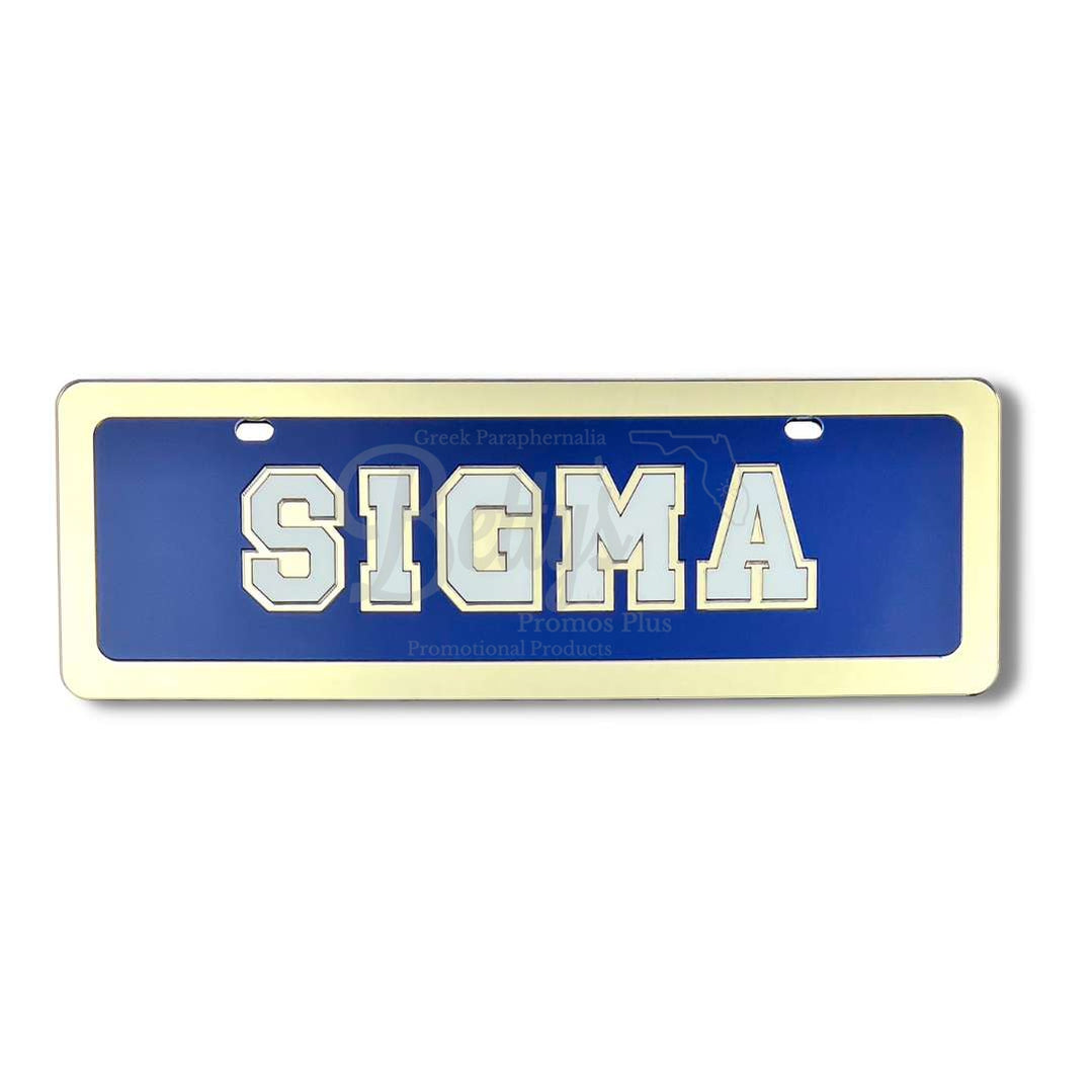 Phi Beta Sigma ΦΒΣ SIGMA Half Size Acrylic Mirror Laser Engraved Auto Tag License PlateBlue Background-Gold Trim-Betty's Promos Plus Greek Paraphernalia