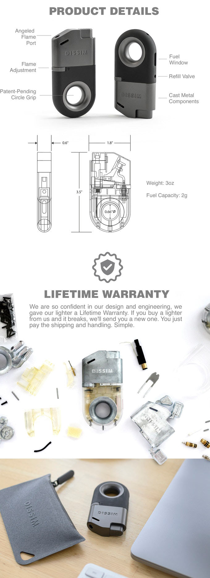 Inverted Lighter Details - Lifetime Warranty