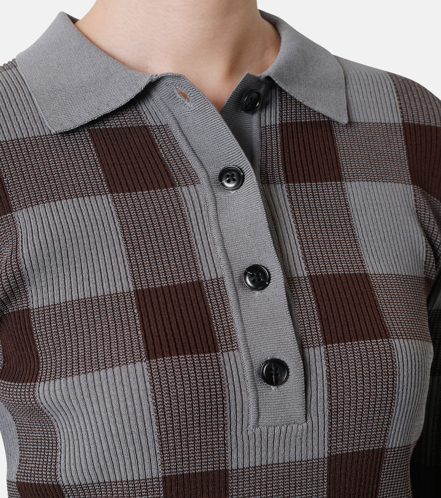 LE CIEL BLEU Check Jacquard Polo Knit | drcossia.com.ar