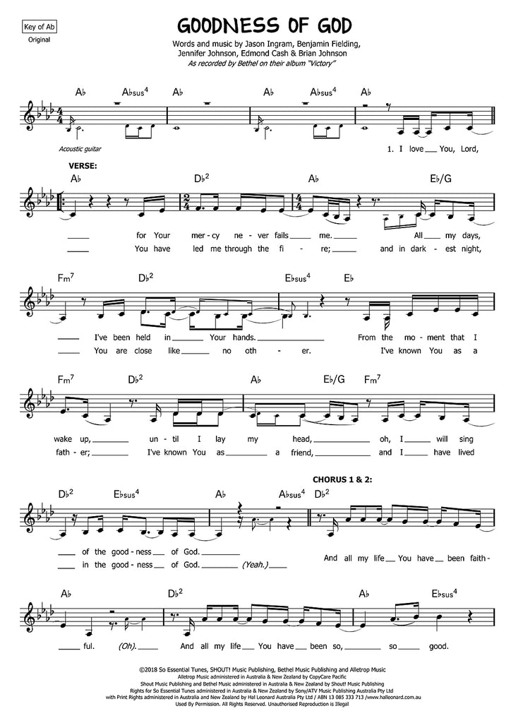 Goodness of God - Bethel | Victory | sheet music pdf – WorshipScores