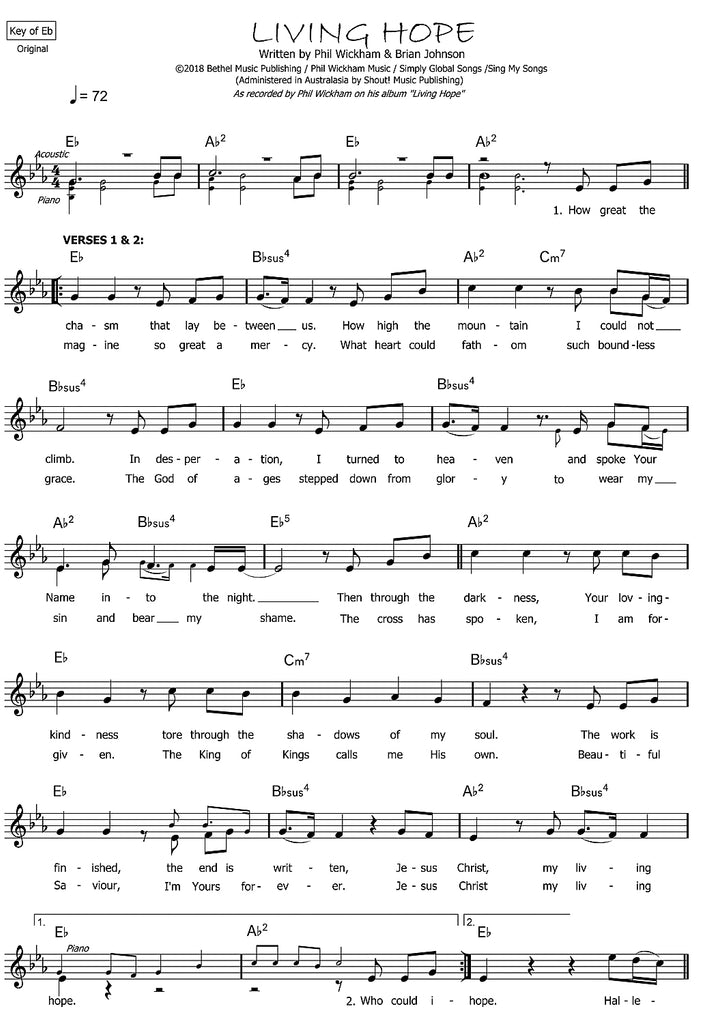 Living Hope Sheet Music Phil Wickham Worshipscores 