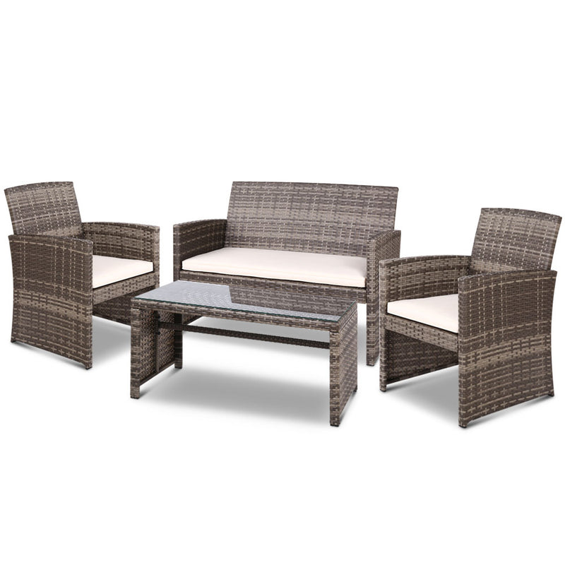 Gardeon Set of 4 Outdoor Rattan Chairs & Table - Grey