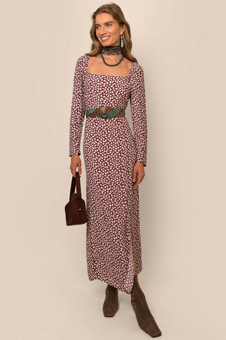 Rent Rixo Ginger Poppy Jacquard Tie Waist Midi Dress