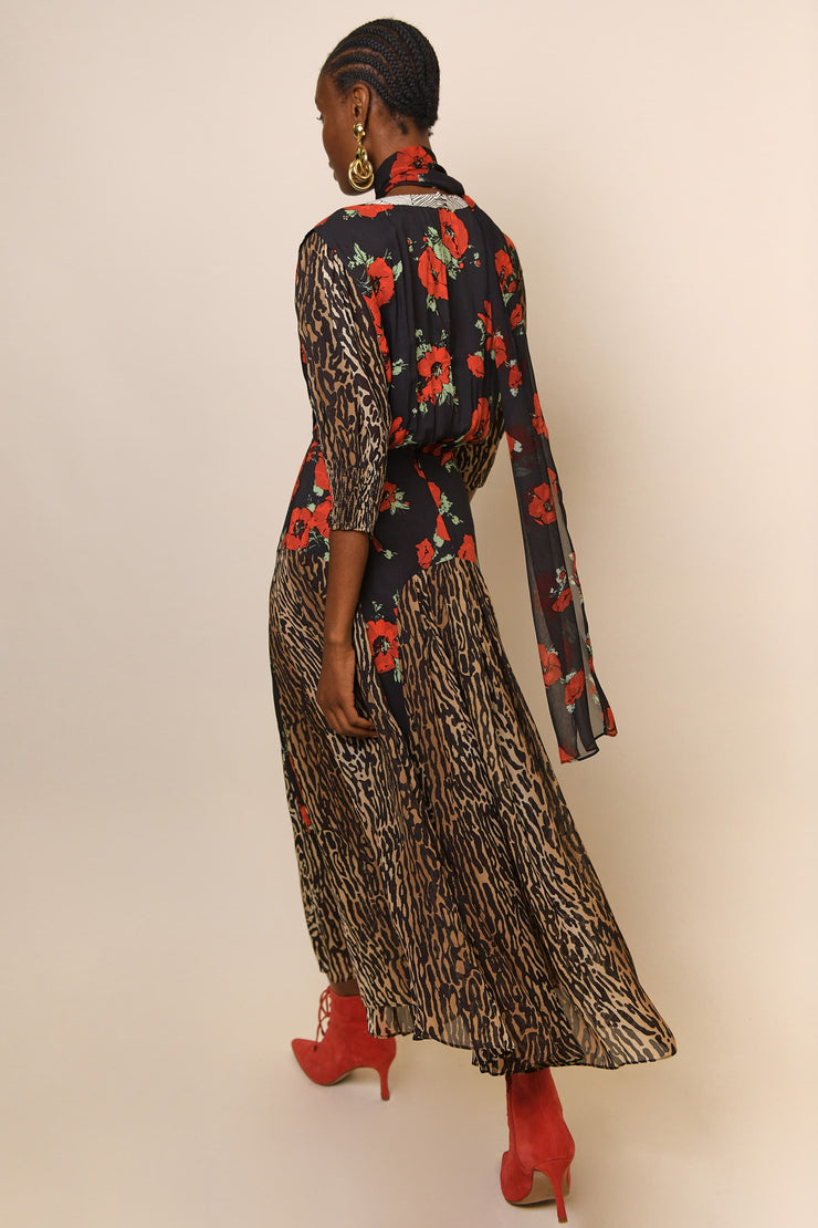 Meg - Poppy Leopard Mix Short-Sleeved Midi Dress - RIXO ⋆