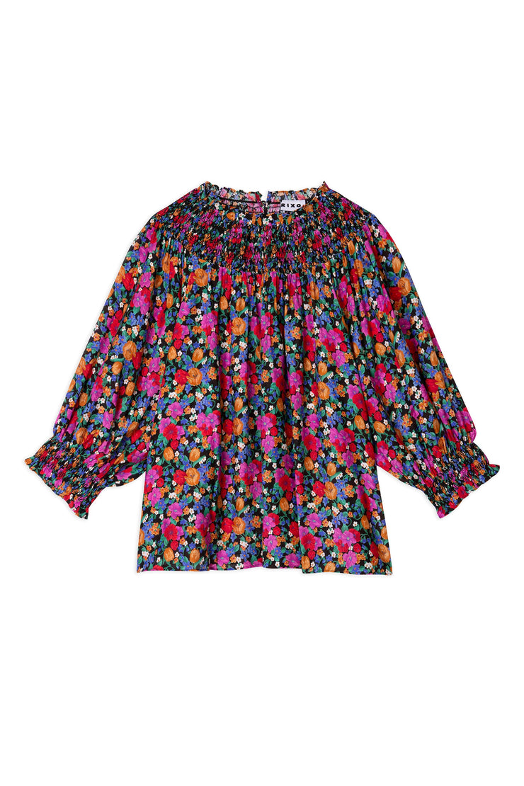 Polly - Fuchsia Floral High Neck Blouse With Shirring - RIXO ⋆