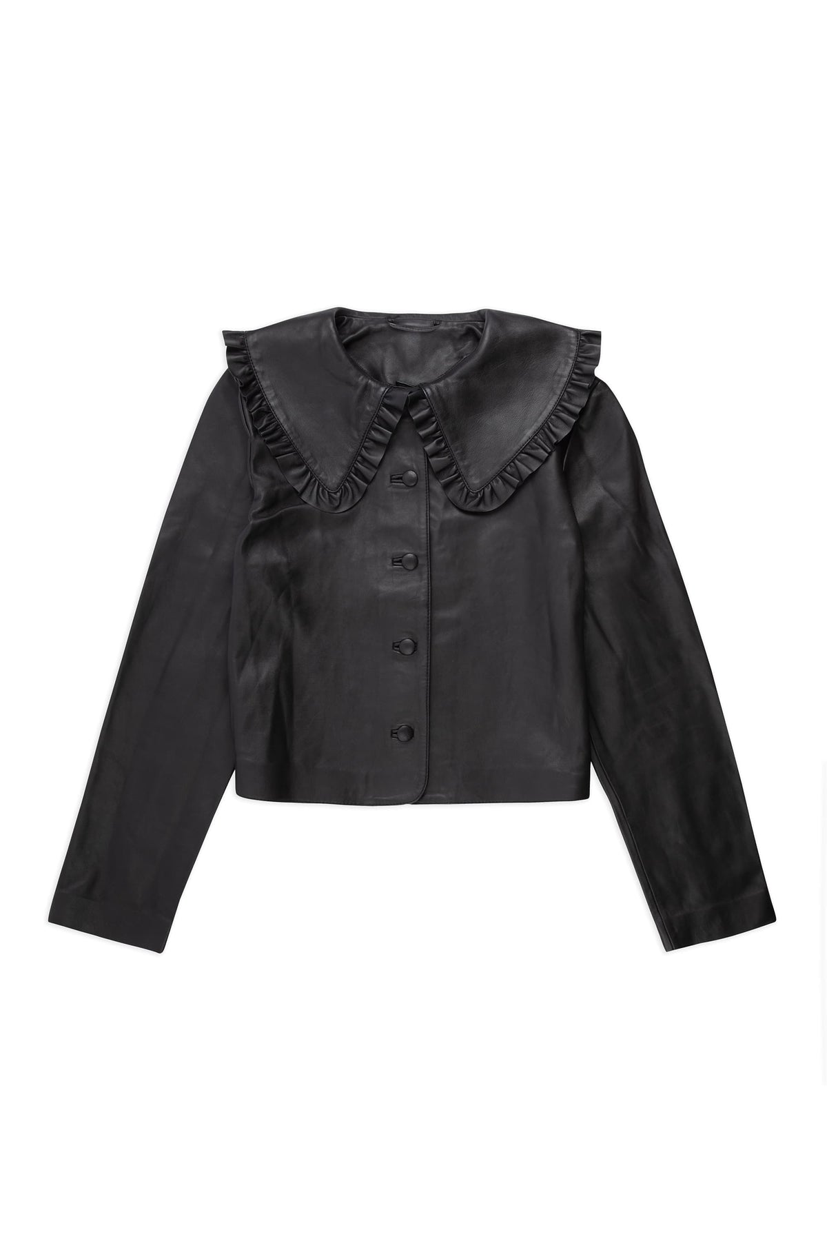 Debbie - Black Frill Collar Leather Jacket - RIXO ⋆