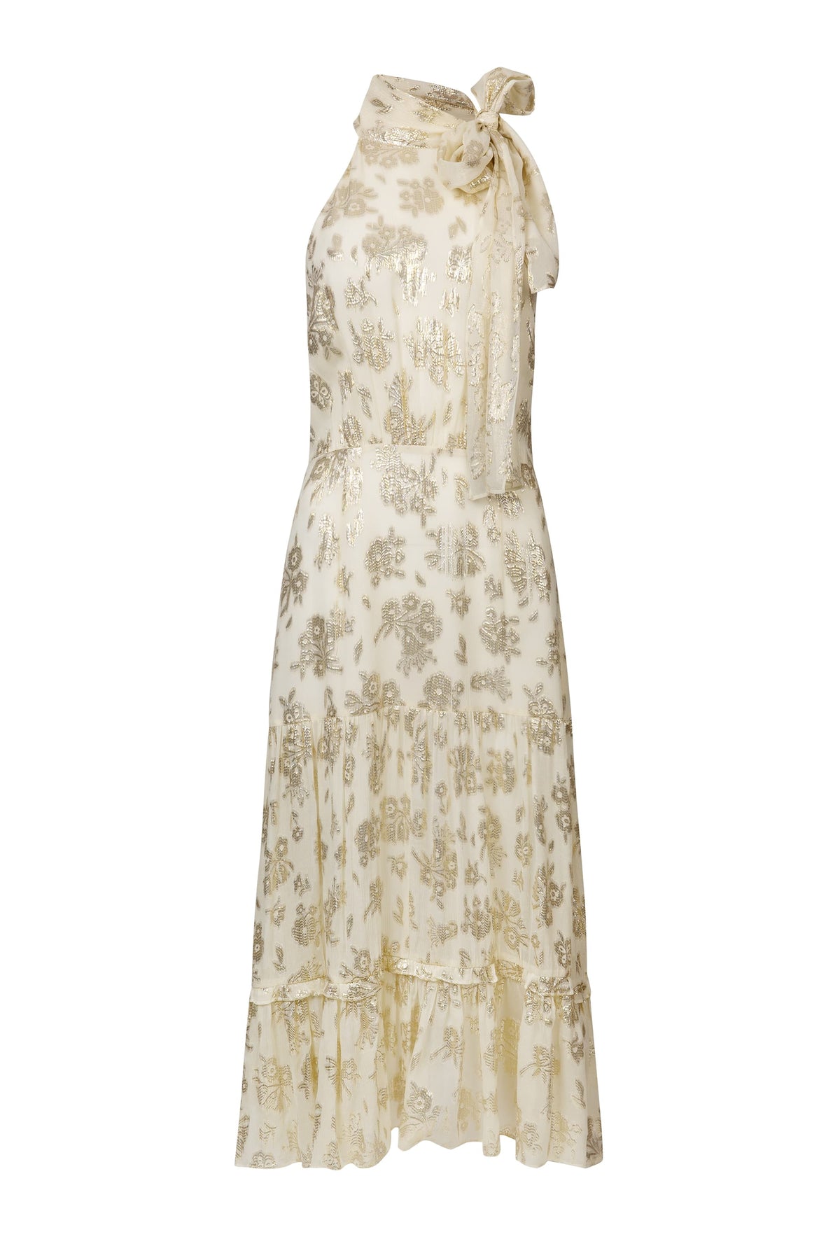 Eleanor - Gold Lurex Jacquard Midi Dress - RIXO ⋆