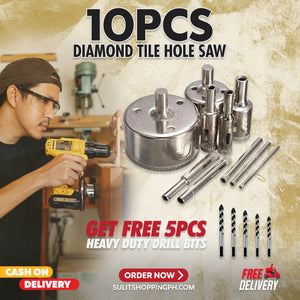 10pcs Diamond Tile Hole Drill Bits PLUS Free 5pcs Tungsten Carbide Drill Bits