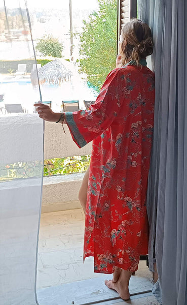 NEW Long Kimono Robe Red Thorpe - Made with Liberty Fabric – Lime Tree  Design