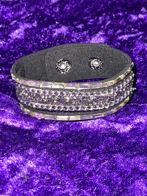 Black Snap Bracelet with Clear and Mint Rhinestones - Pretty Fashionista Beauty by Cierca