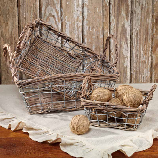 Vintage Metal Wire Egg Baskets - Rustic French Farmhouse Decor