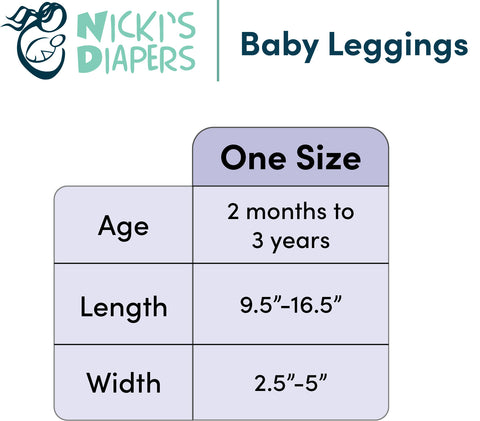 Size chart of the Nicki's Diapers baby leggings