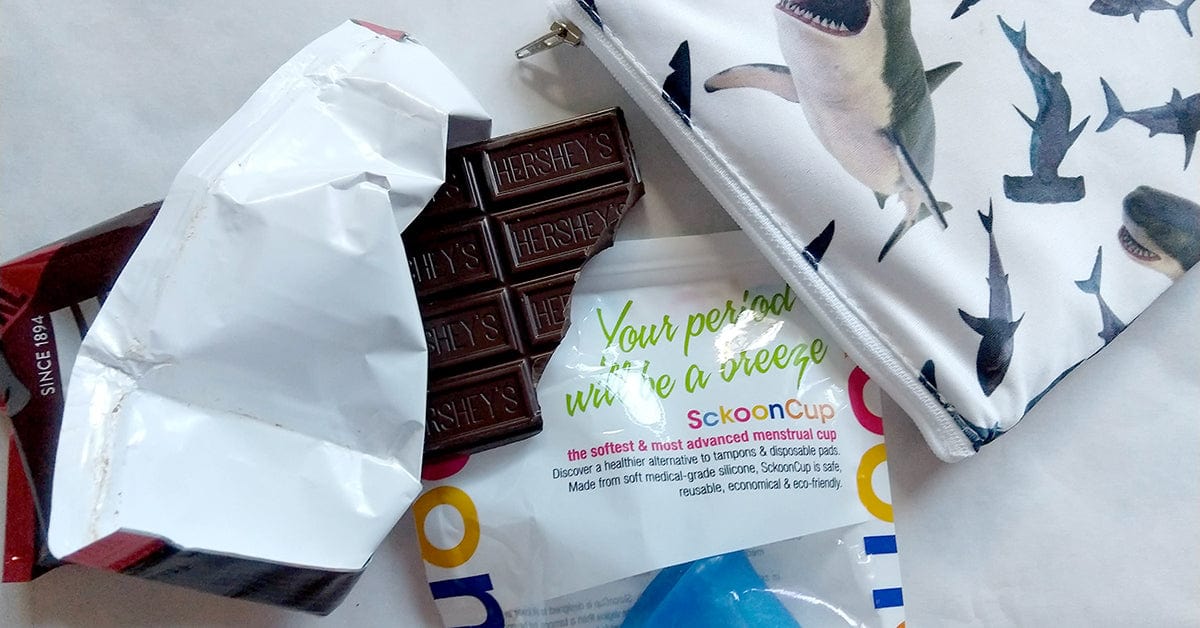 unwrapped chocolate with a reusable bag