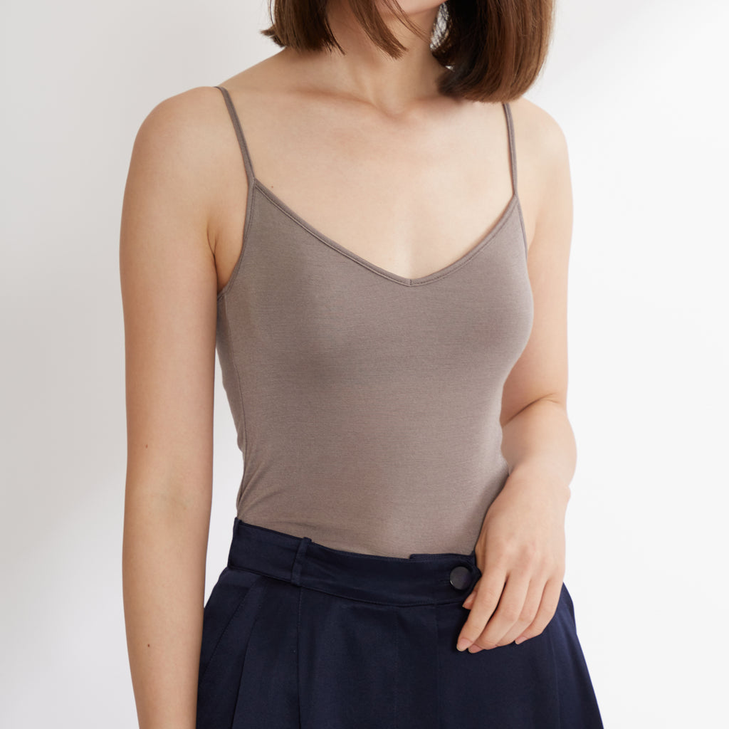 100% Silk Camisole with Bra in Taupe